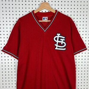 St Louis Cardinals Vintage Jersey Sz Large Red Mesh 90s Majestic Stitched Logo‎